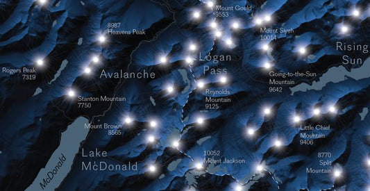 Astral Peaks – Glacier National Park Ranges – Night Sky Mountain Star Wall Art Poster