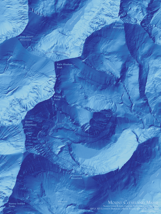 Glacier National Park Blue Terrain Series Digital Map- Mount Cleveland Massif