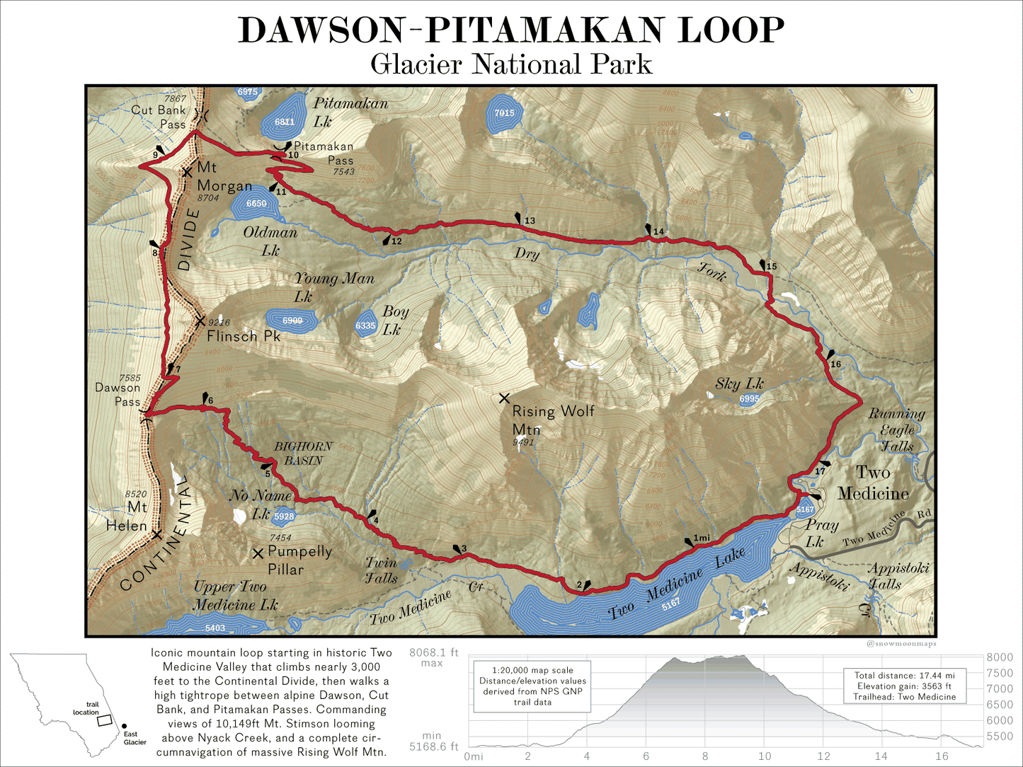Glacier National Park Trails Series Digital Map- Dawson-Pitamakan Loop