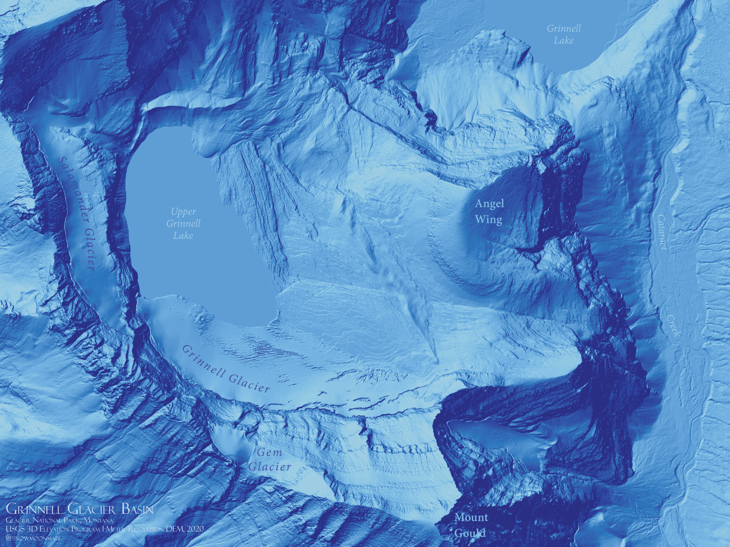 Glacier National Park Blue Terrain Series Digital Map- Grinnell Glacier Basin