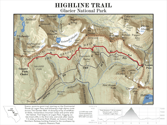 Glacier National Park Trails Series Digital Map- Highline Trail