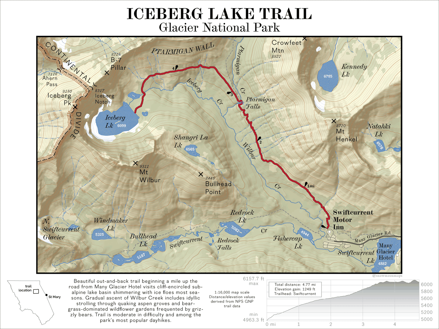 Glacier National Park Trails Series Digital Map- Iceberg Lake Trail