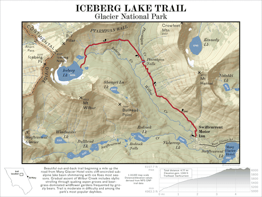 Glacier National Park Trails Series Digital Map- Iceberg Lake Trail